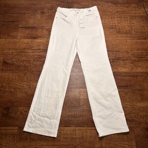 NWT Judy Blue Jeans Womens 11/30 White High Waist Braided Waistband Wide Leg